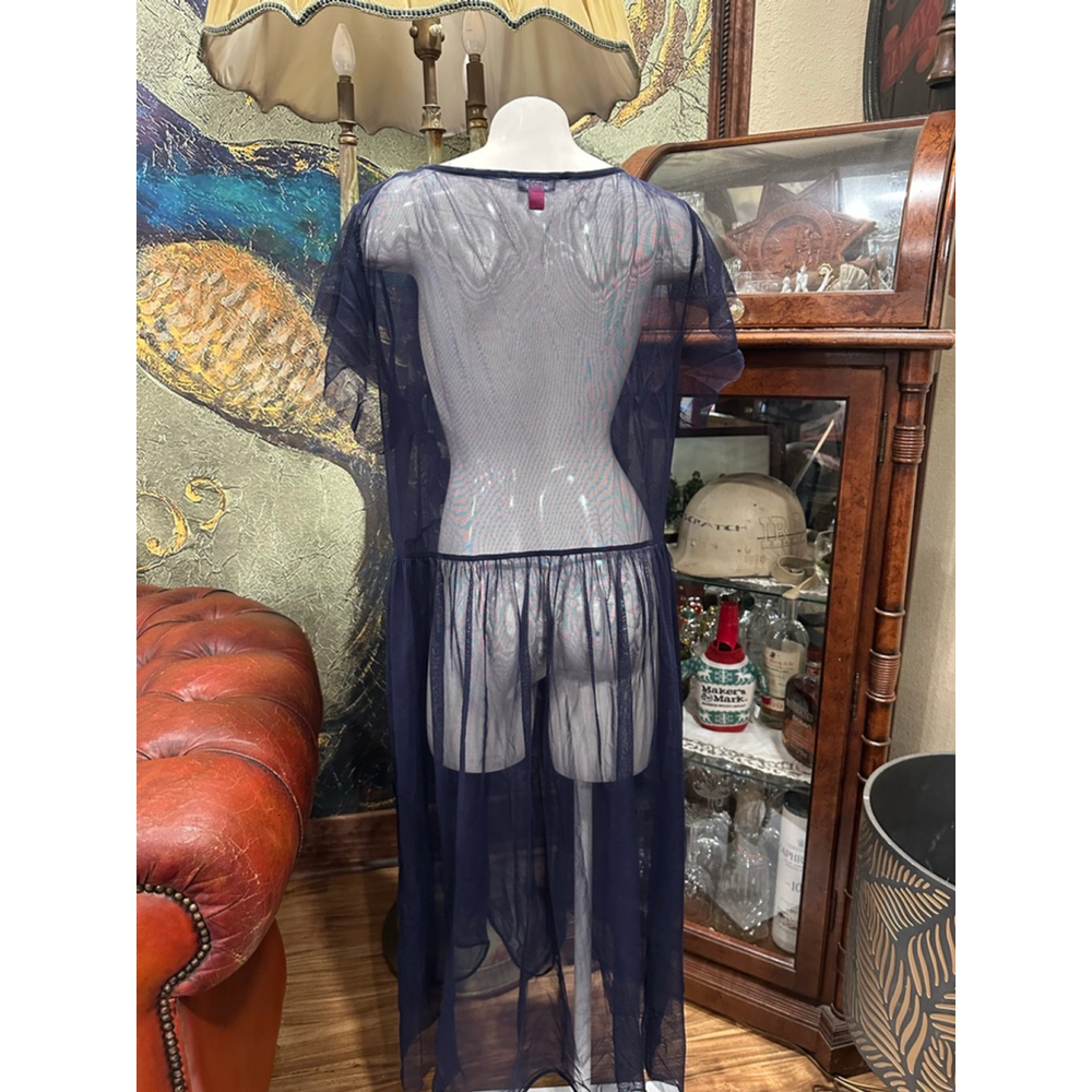 Women's Vince Camuto Navy Sheer Ruffle Dress L - Picture 5 of 8